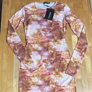 NWT PrettyLittleThing Tie-Dye long sleeve Bodycon Dress